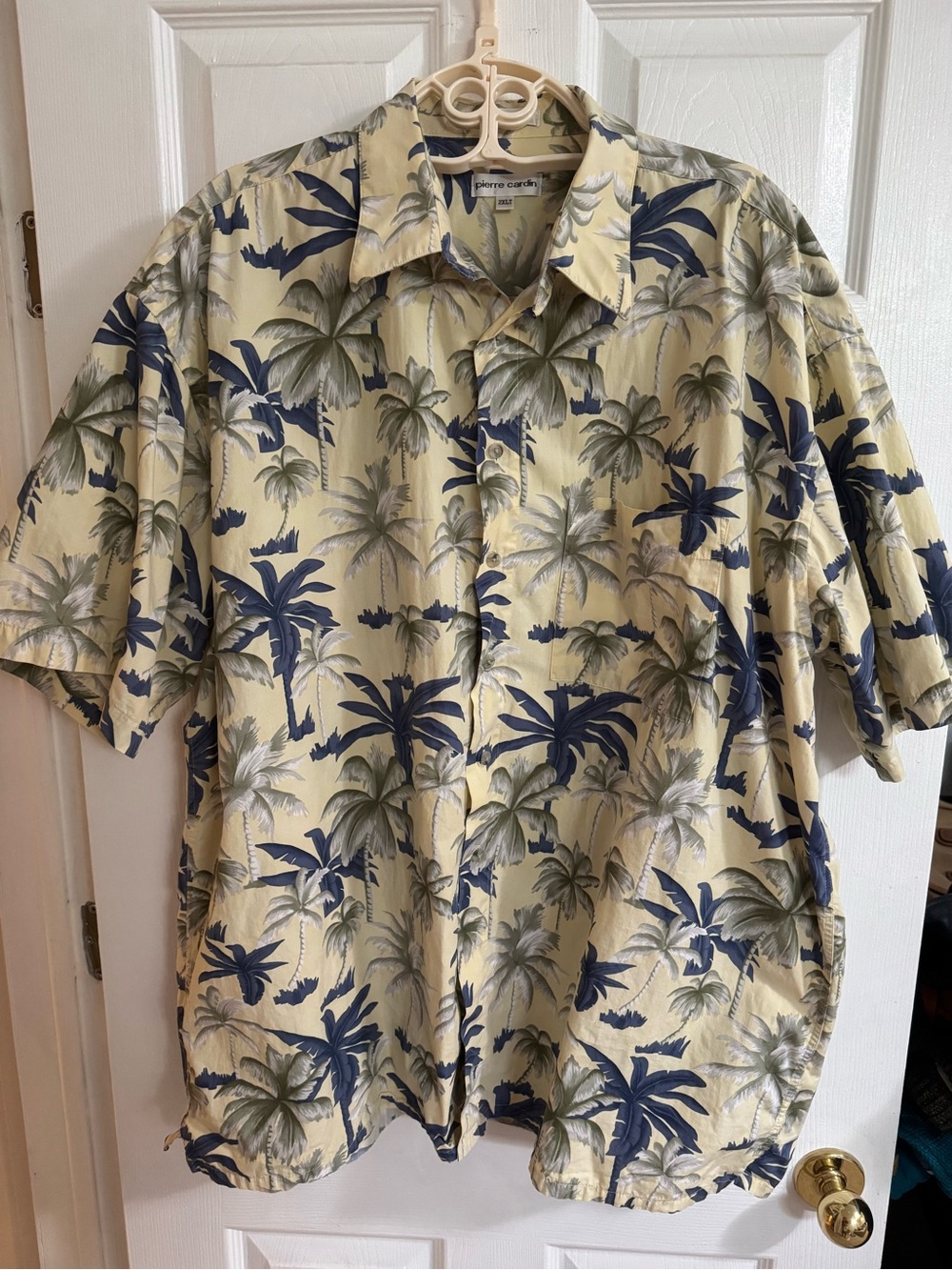 Pierre Cardin Mens 2XLT Hawaiian Palm Tree 🌴 Shirt Yellow Blue Cotton Button Up